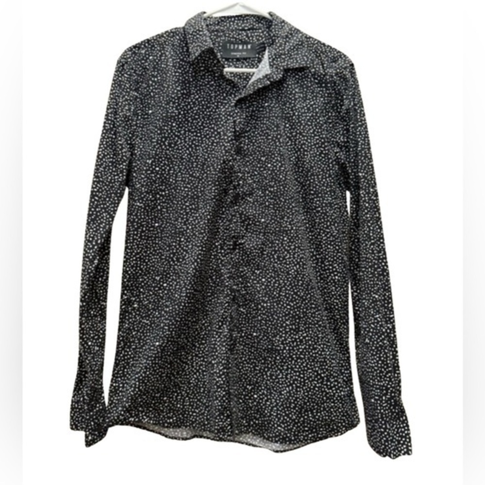 Topman Men’s Black and White Polka Dot Button Down Shirt Size Medium